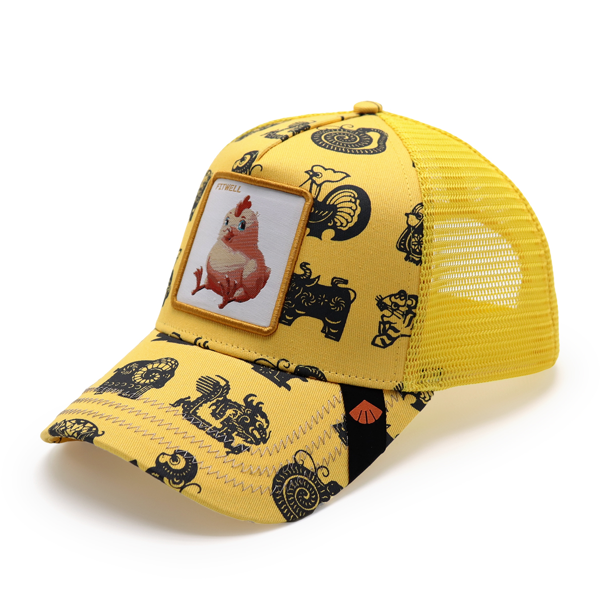 Yellow Cartoon Chicken Trucker Hat – FITWELL Embroidered Animal Mesh Baseball Cap for Men and Women