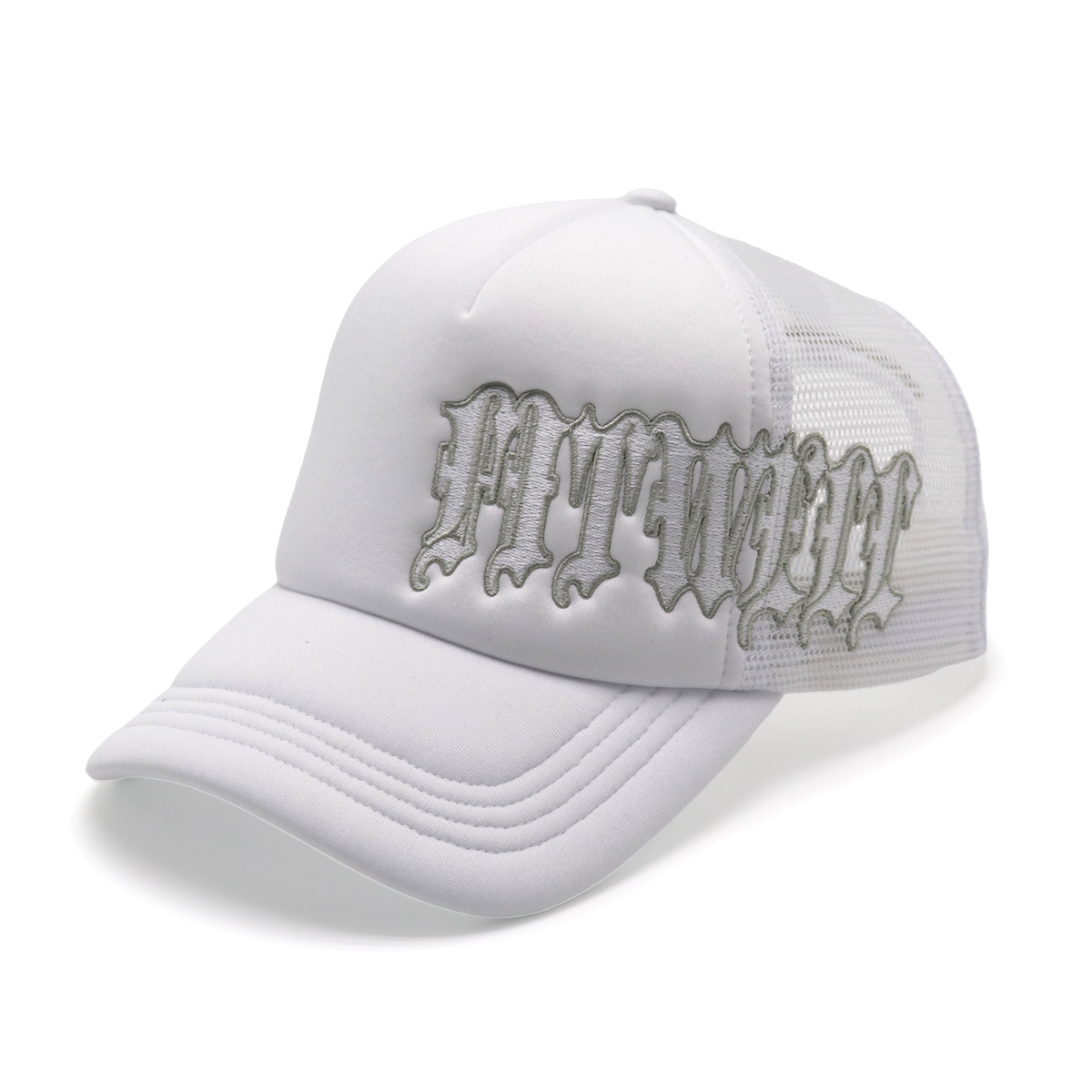 FITWELL Gothic Letter Embroidered Trucker Cap - Black Mesh Adjustable Streetwear Hat