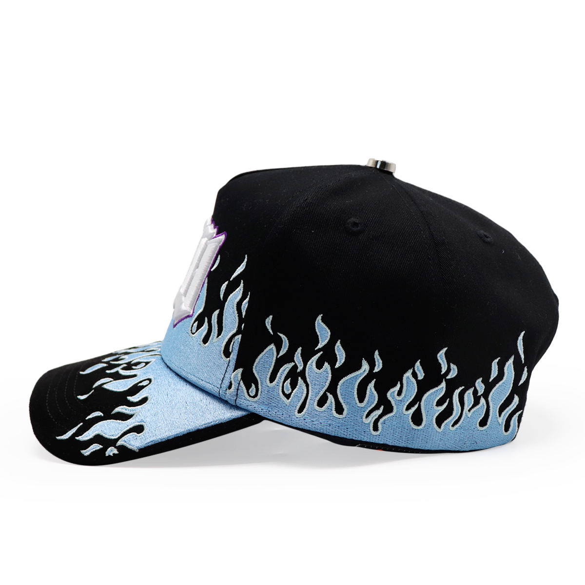 3D Puff Embroidered Flame Baseball Cap Black Blue Gothic Letter Streetwear Hat