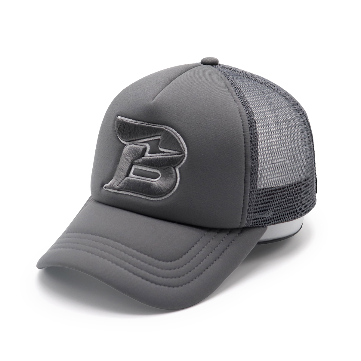 Gray Embroidered B Letter Mesh Baseball Cap – Unisex Breathable Adjustable Hat