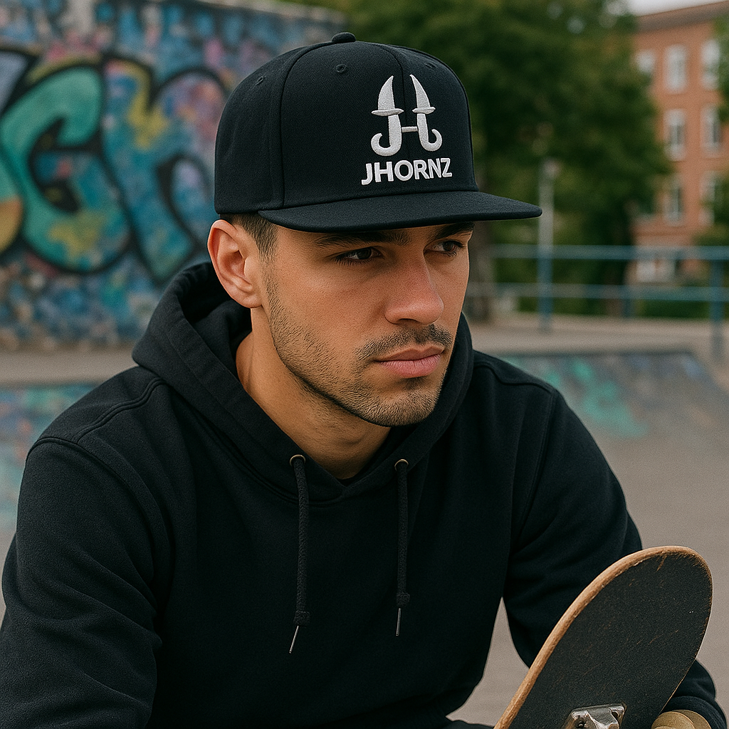 JHORNZ Black 3D Embroidered 6-Panel Snapback Cap