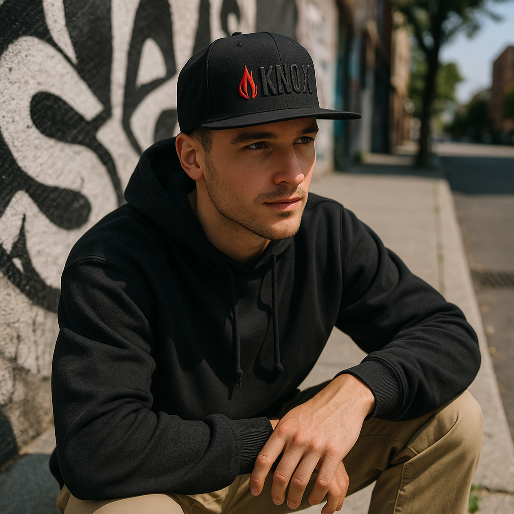 Urban Flame Snapback – Black 6-Panel 3D Embroidered Cap
