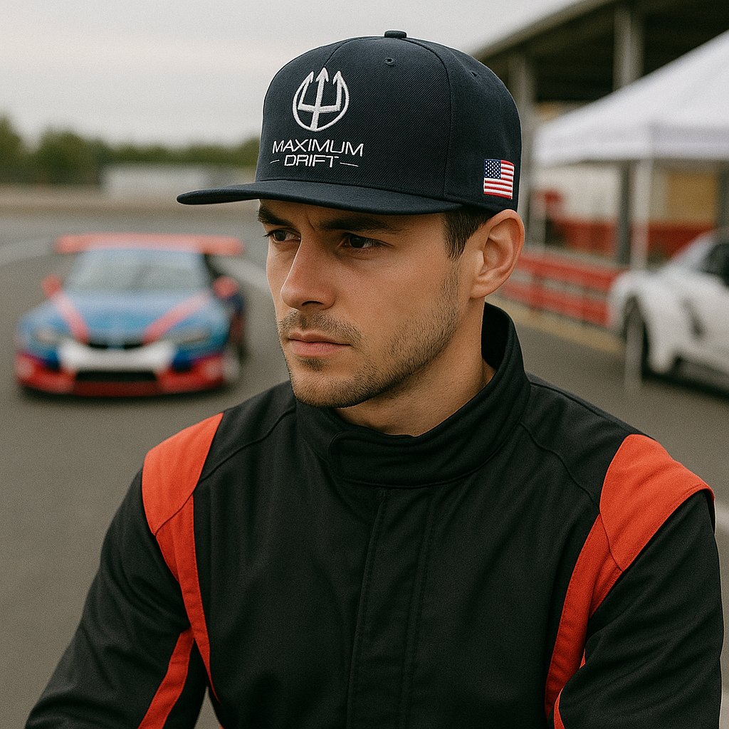 Maximum Drift Flat-Brim Snapback Hat with US Flag Patch