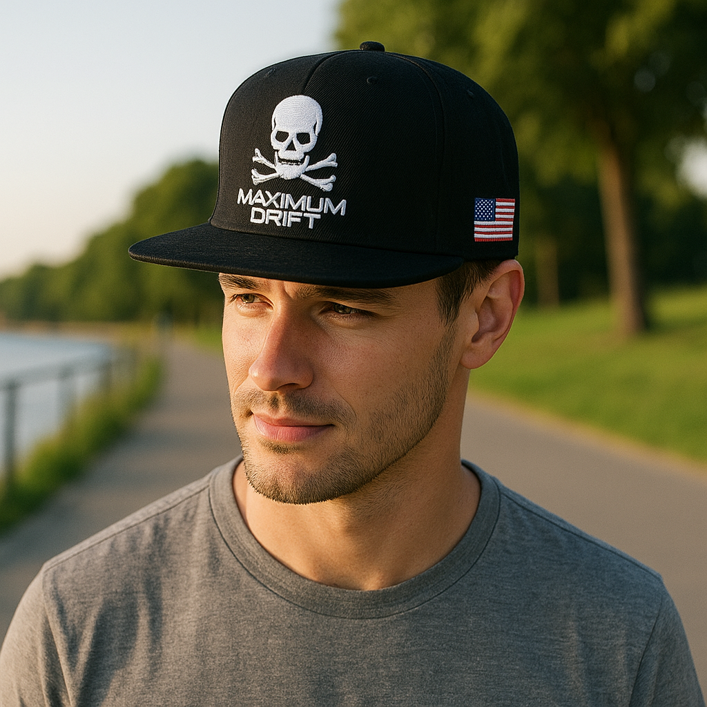 MAXIMUM DRIFT Skull Embroidered Snapback Hat – Patriotic Street Style Cap