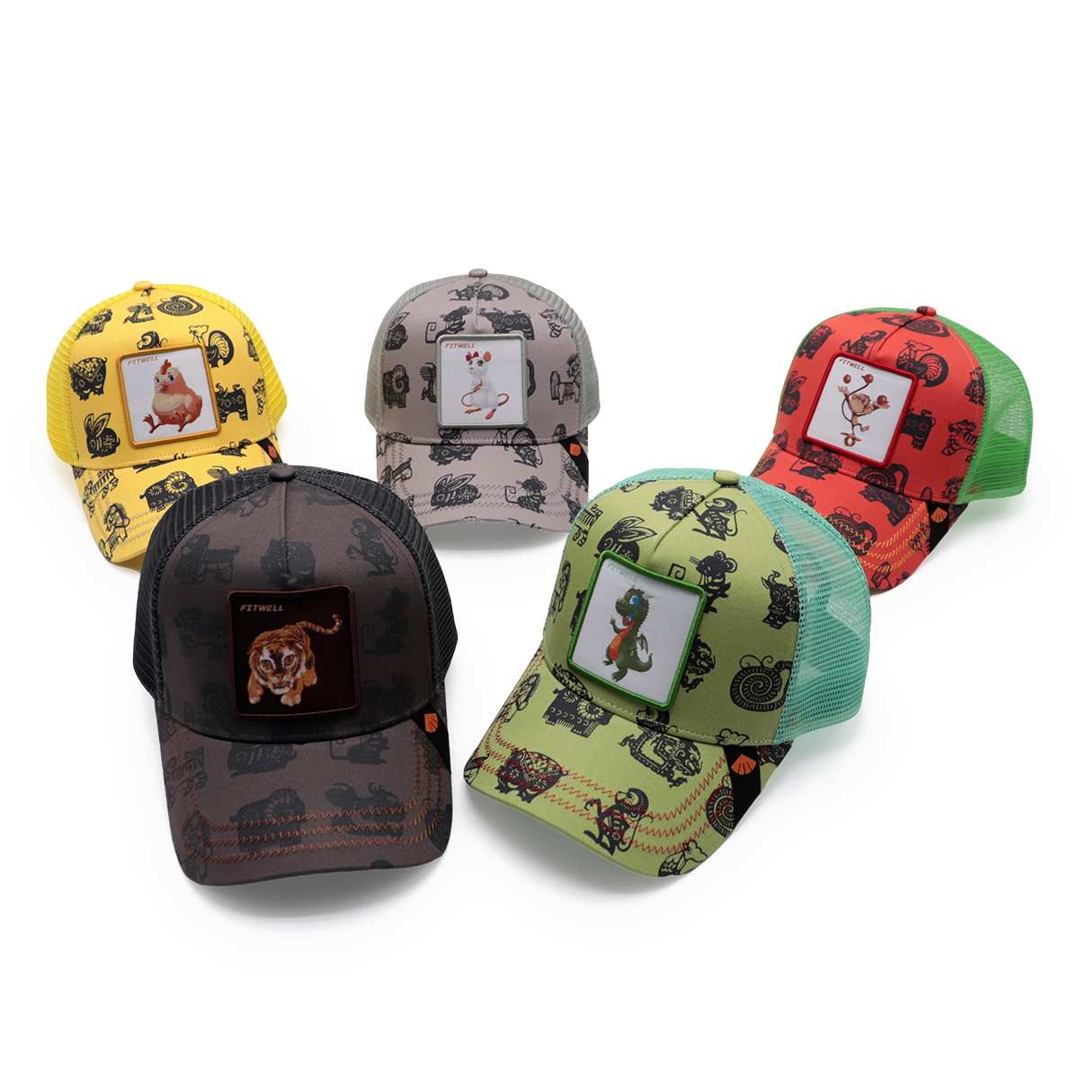 Fitwell Cartoon Monkey Print Trucker Cap Color Block Adjustable Mesh Baseball Hat for Men and Women