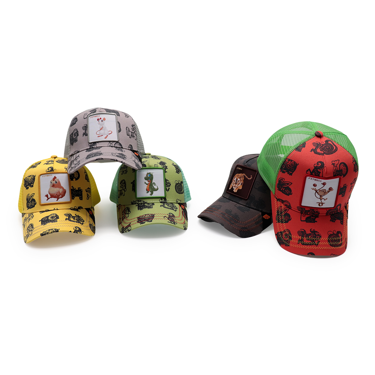 Fitwell Cartoon Monkey Print Trucker Cap Color Block Adjustable Mesh Baseball Hat for Men and Women