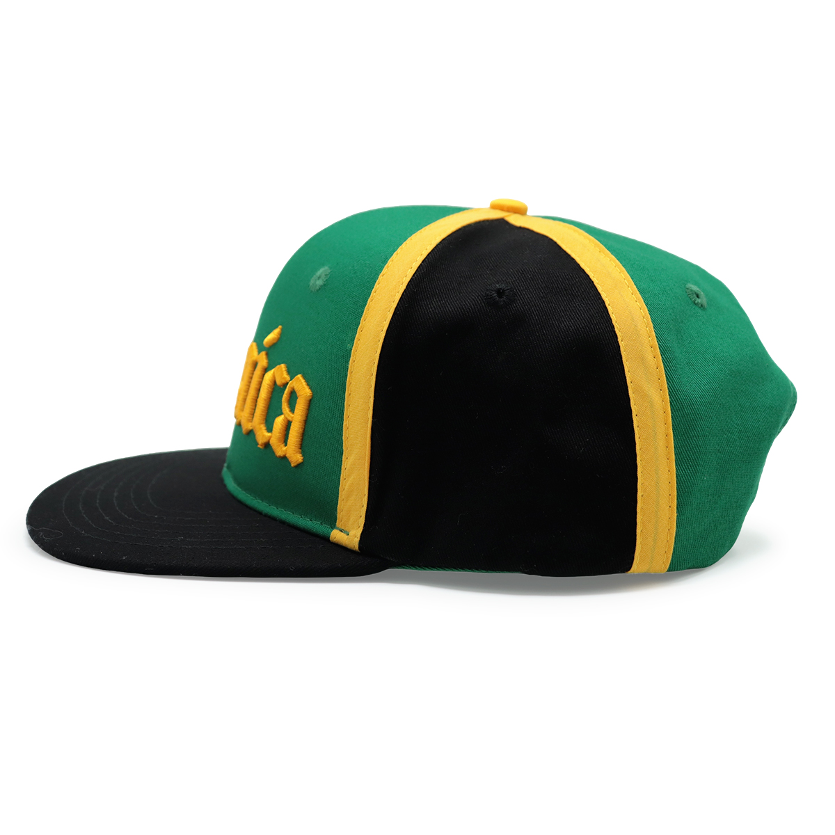Jamaica Embroidered Flat Brim Snapback Hat – Green, Yellow & Black Cap