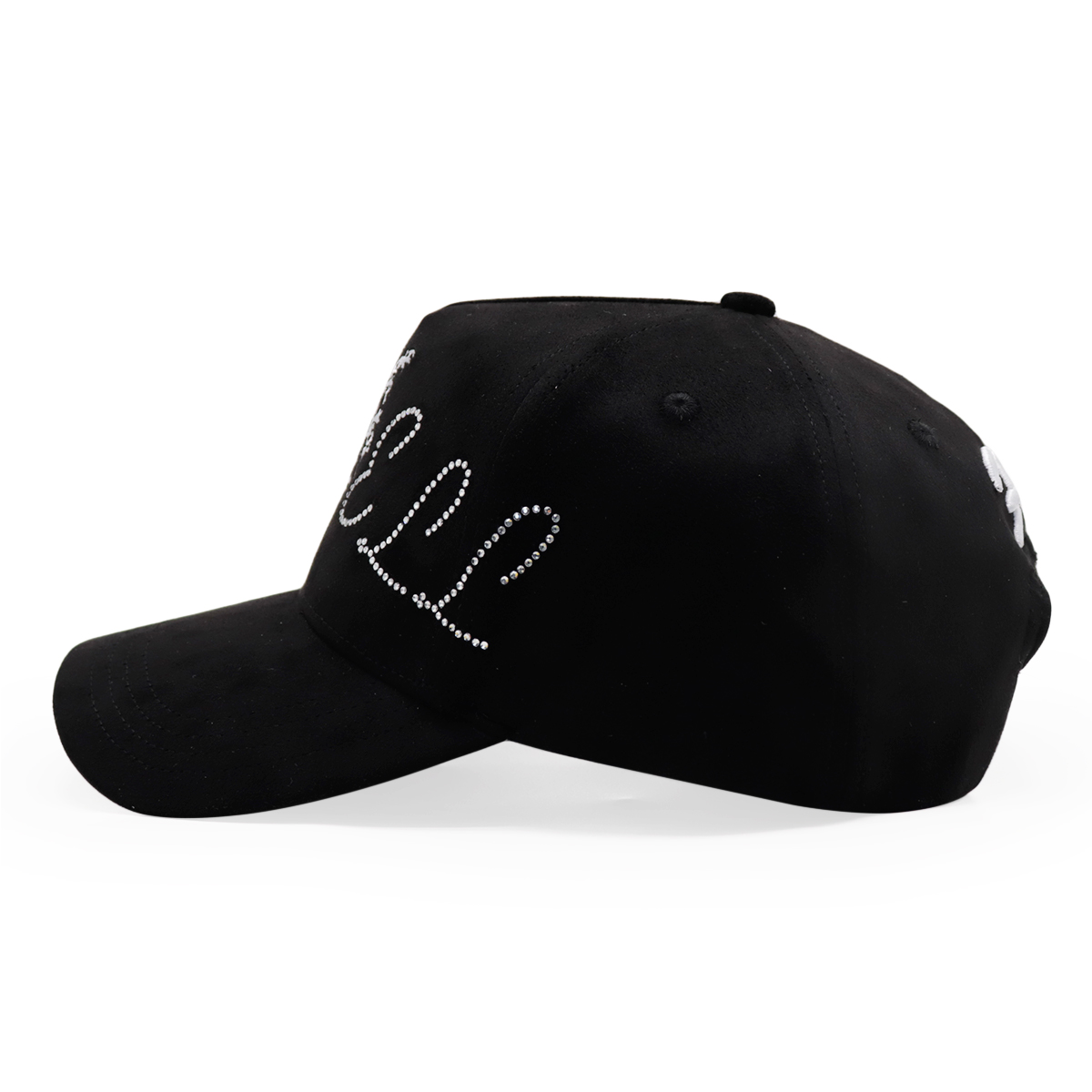 Black Rhinestone Embroidered Baseball Cap with Floral Print Lining