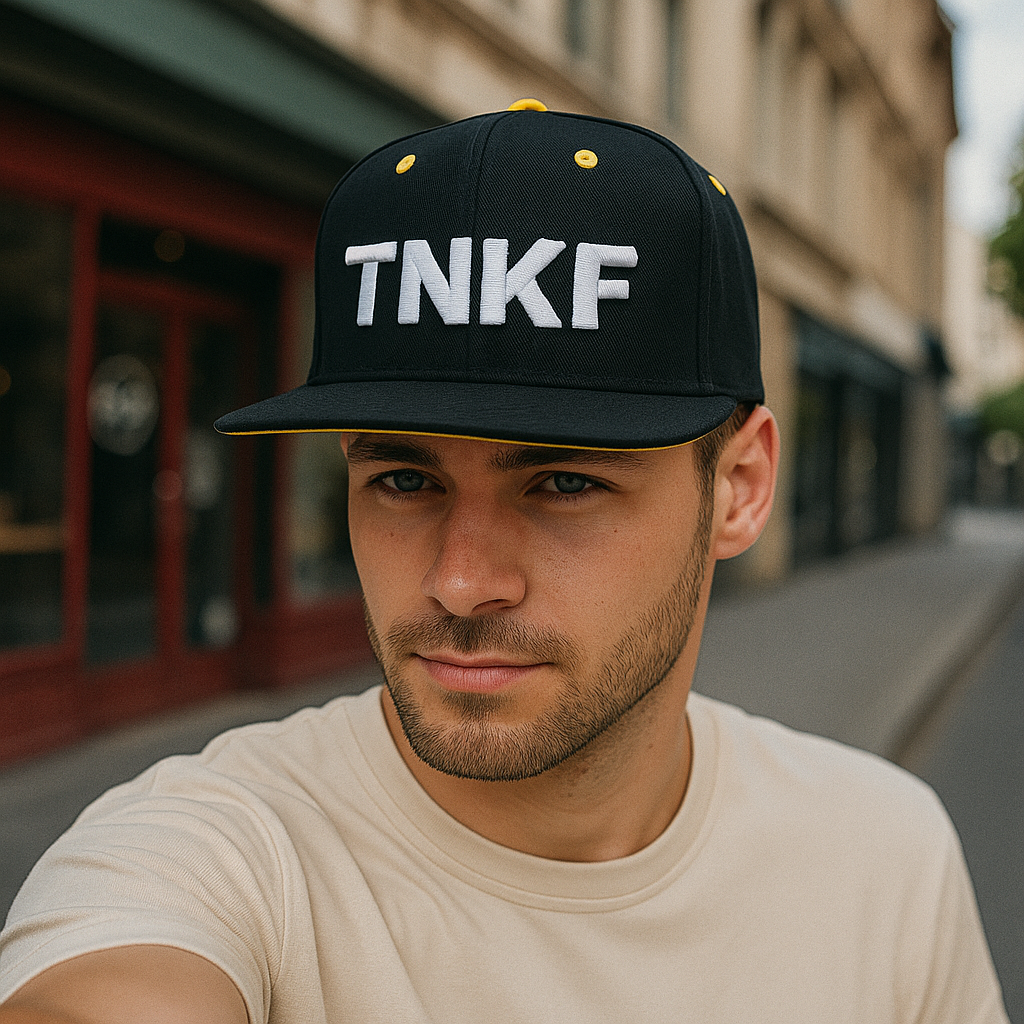 TNKF Logo Black Snapback Hat with Yellow Accents