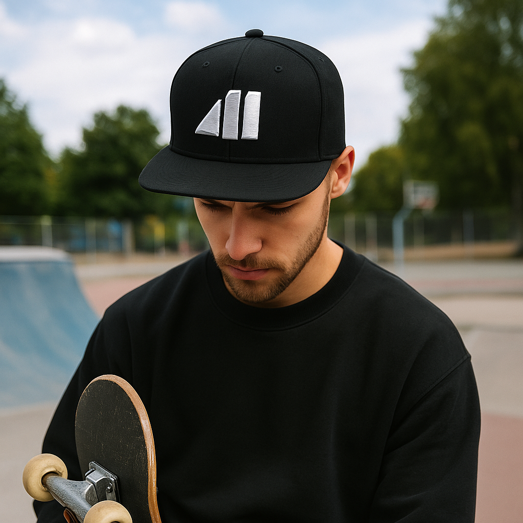 Geometric White Logo Embroidered Snapback Hat