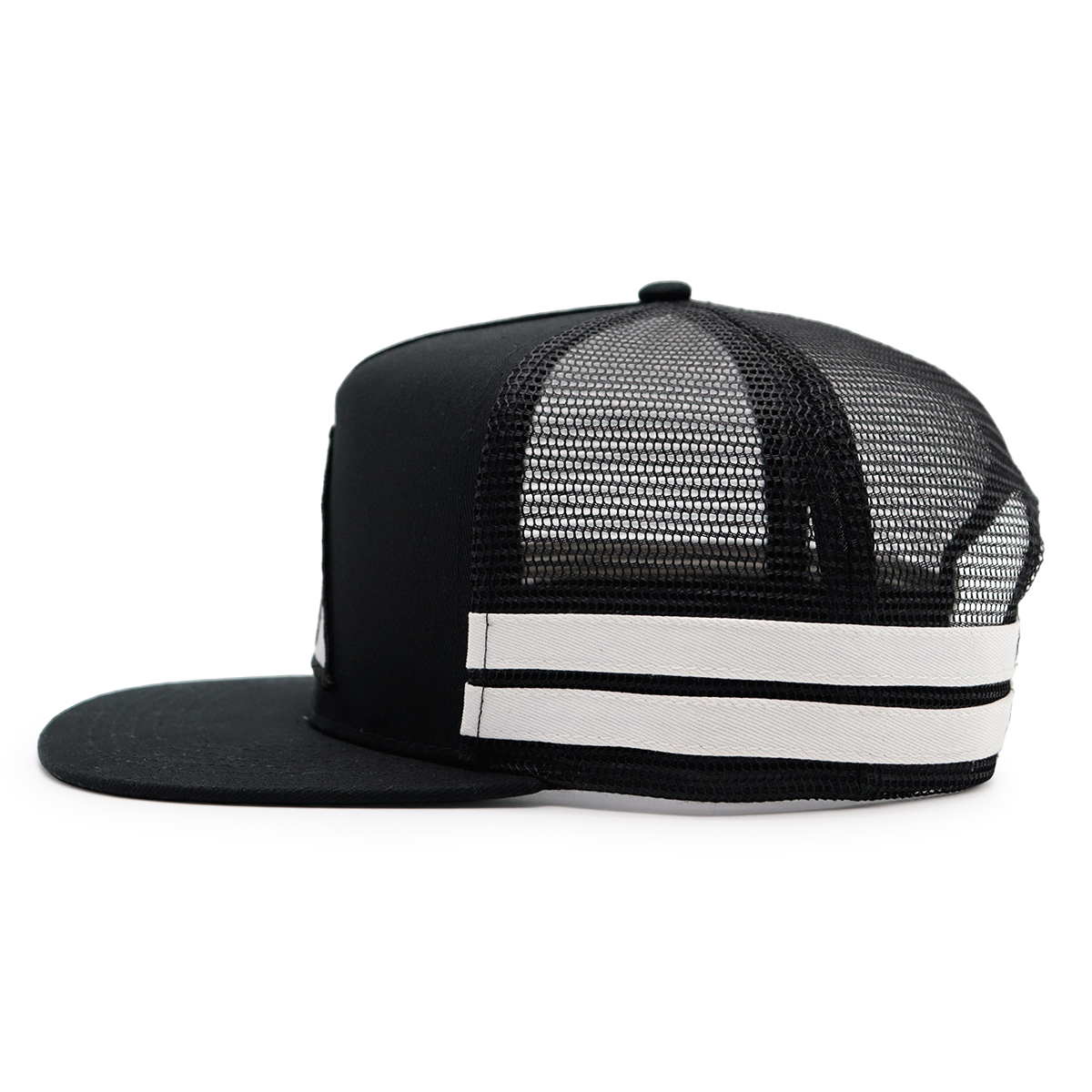Black Flat Brim H-BOMB Patch Trucker Hat – Custom Snapback Mesh Cap for Motorsports Fans