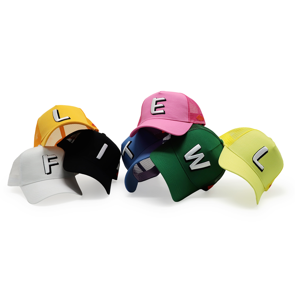 FITWELL Colorful Letter Mesh Trucker Caps – 7-Color Alphabet Cap Set for Men & Women