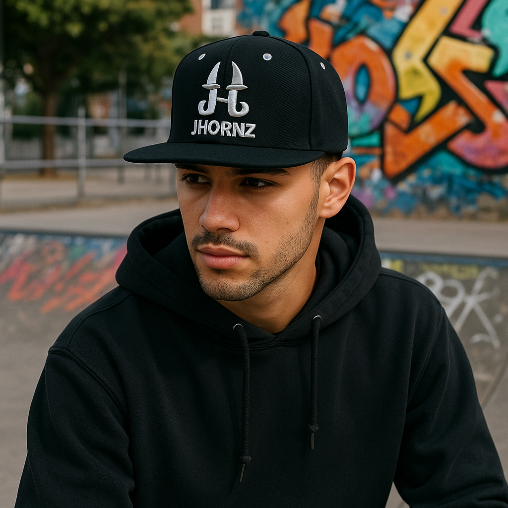 JHORNZ Black 3D Embroidered 6-Panel Snapback Cap