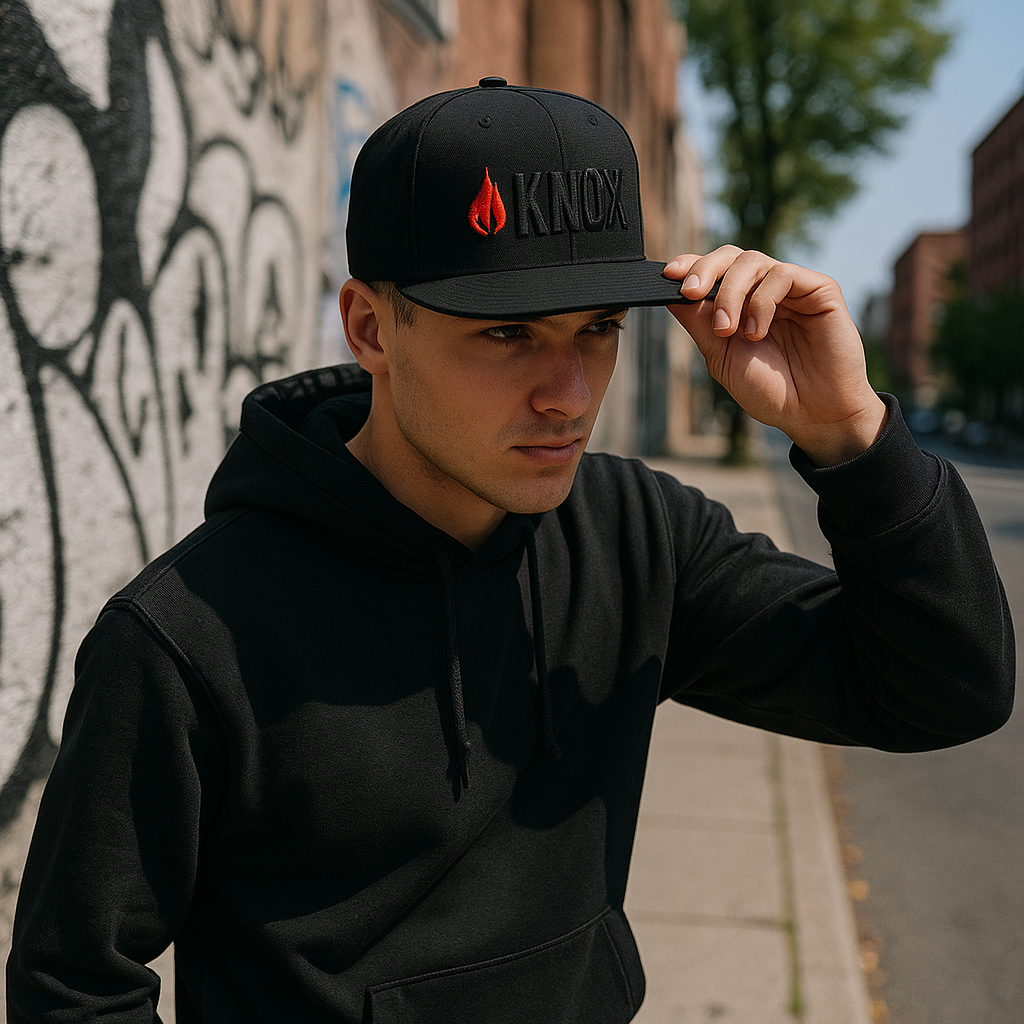 Urban Flame Snapback – Black 6-Panel 3D Embroidered Cap
