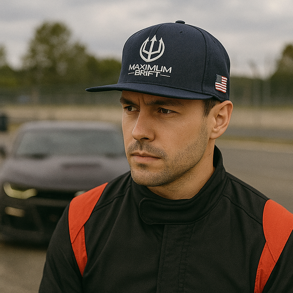 Maximum Drift Flat-Brim Snapback Hat with US Flag Patch