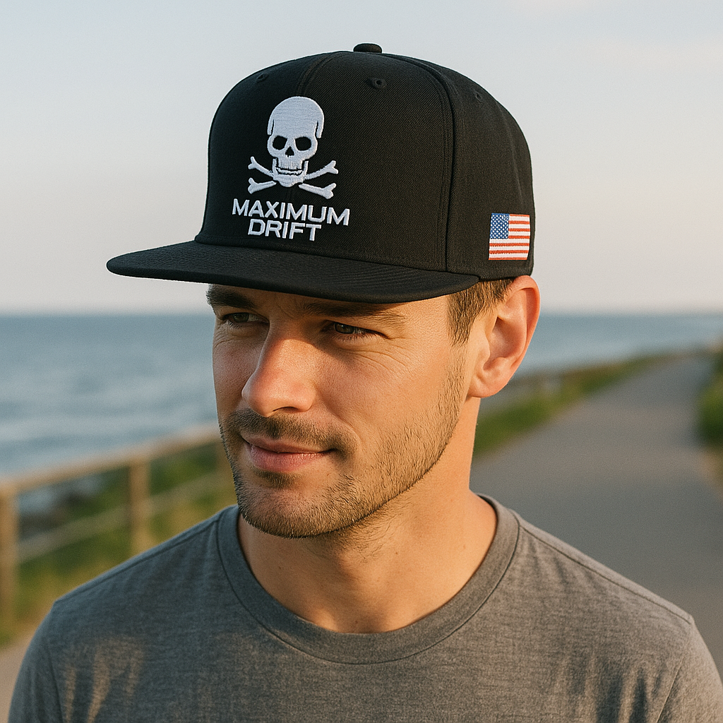 MAXIMUM DRIFT Skull Embroidered Snapback Hat – Patriotic Street Style Cap
