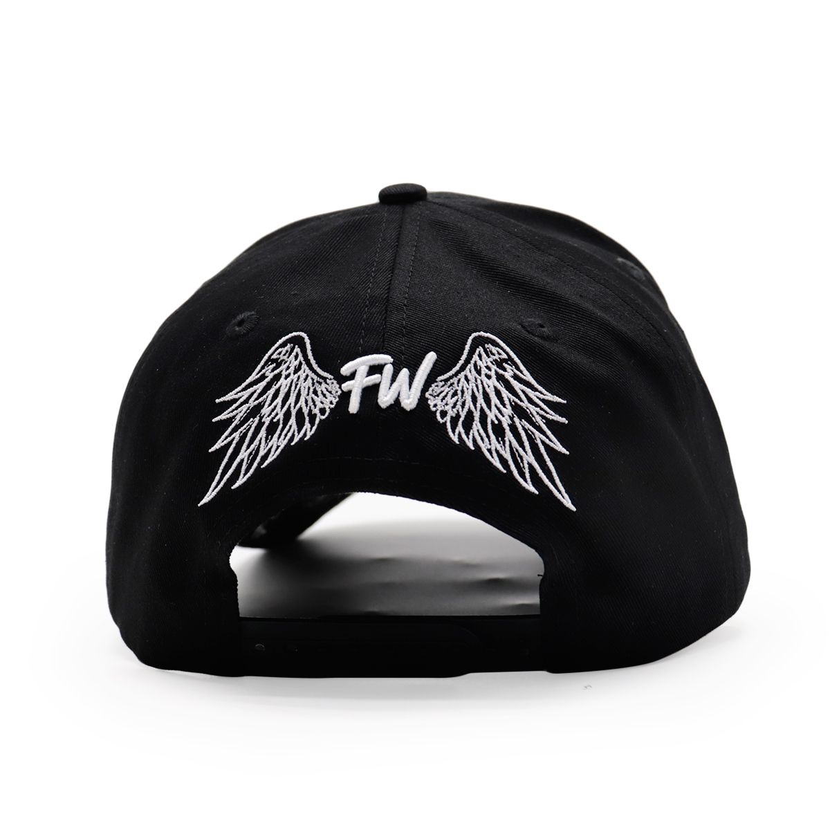 Black Suede Baseball Cap with Black Rhinestone FW 3D Logo and Sword Embroidery