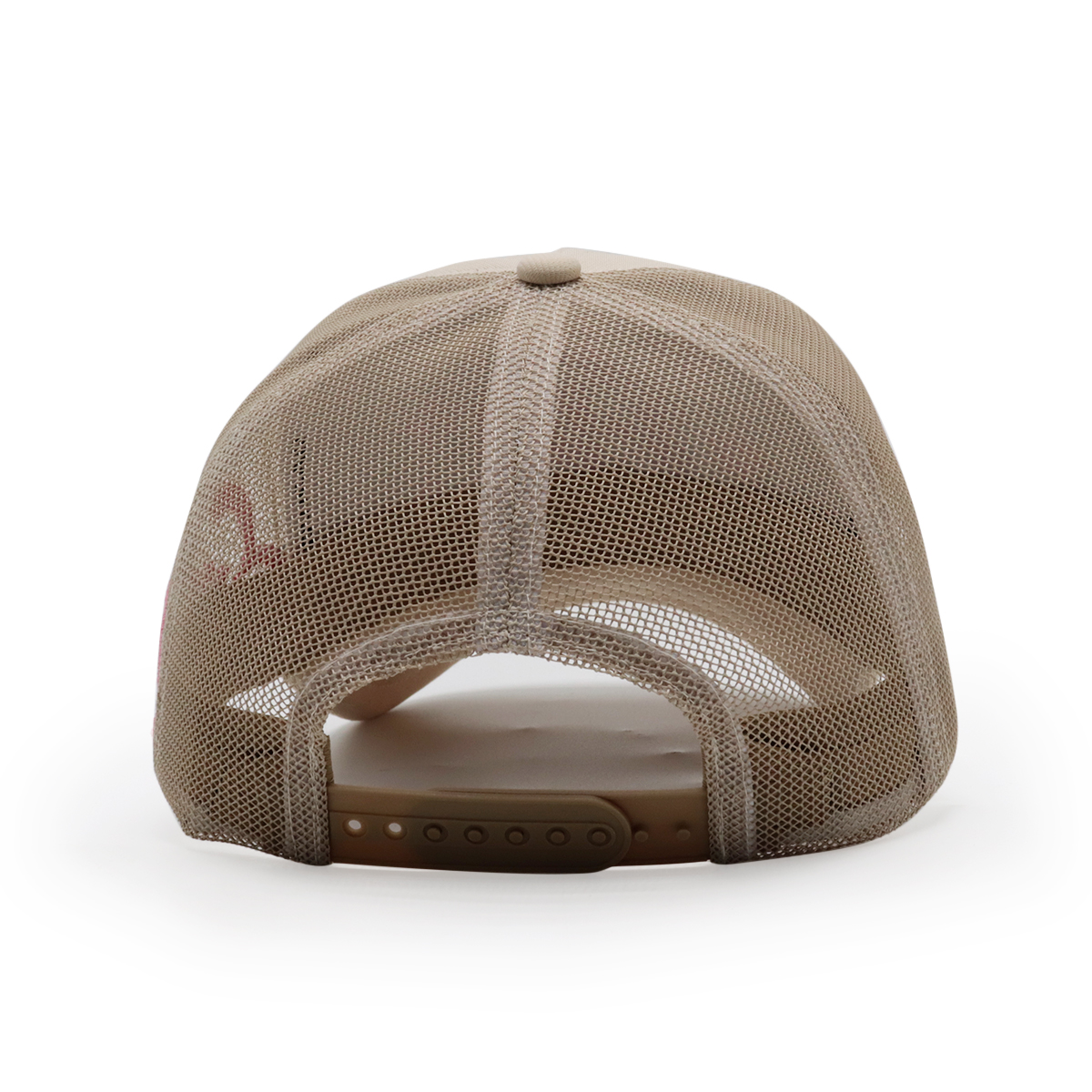 Beige Cherry Blossom 3D Embroidered Trucker Hat Pink Floral Mesh Back Cap