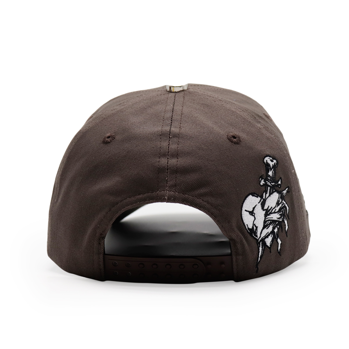 Brown Cotton Twill Baseball Cap with Black FW Logo and Dagger Heart Embroidery