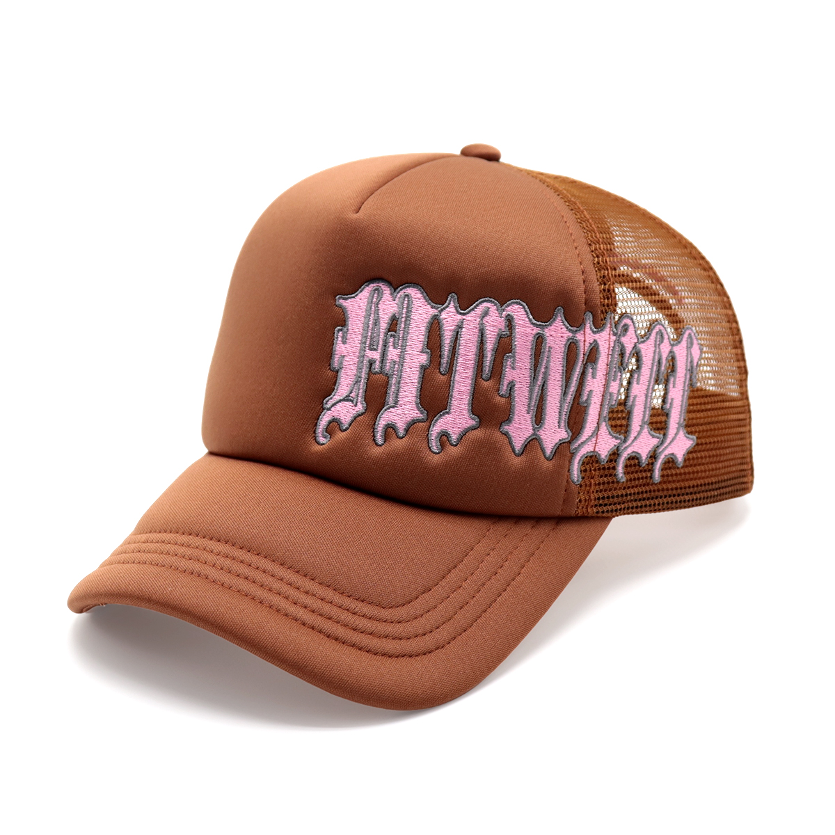 FITWELL Gothic Letter Embroidered Trucker Cap - Black Mesh Adjustable Streetwear Hat