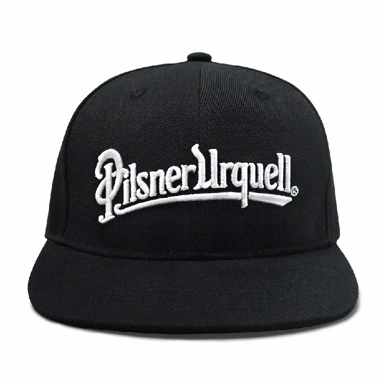 Pilsner Urquell Logo Streetwear Black 6 Panel Custom 3D Embroidered Snapback Hat