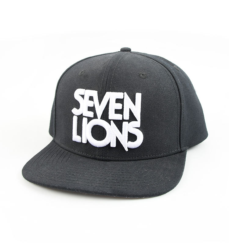 SEVEN LIONS Embroidered Snapback Hat – 3D Logo Black Flat Brim Cap