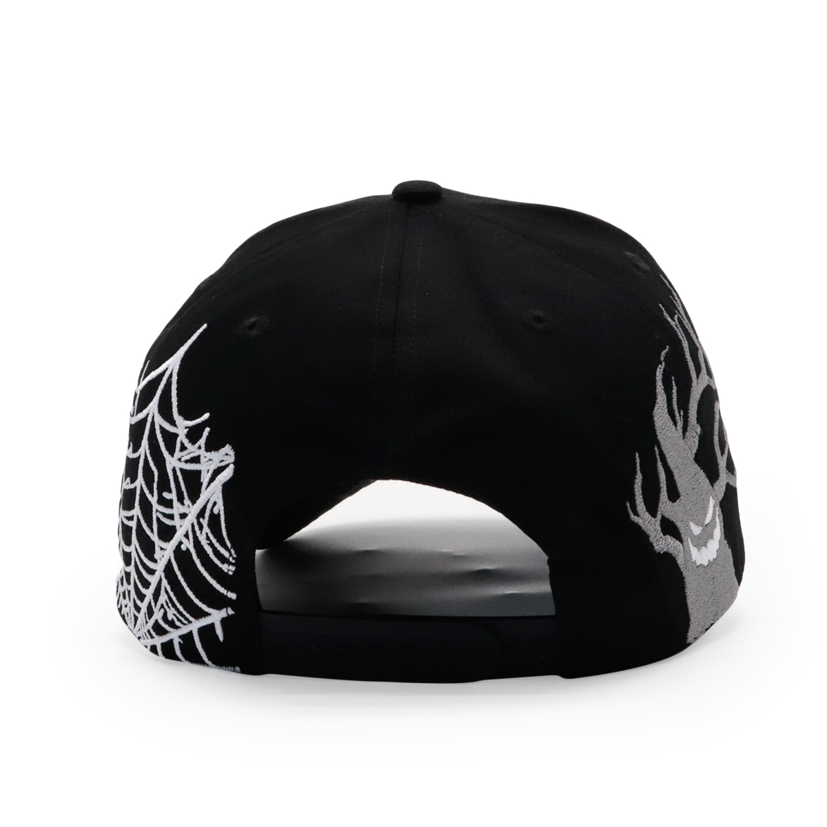 Halloween Embroidered Black Baseball Cap with Pumpkin Bat Spiderweb Graphics