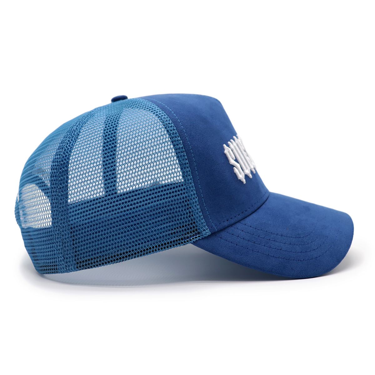Blue Suede “SUEDE HAT” Embroidered Mesh Baseball Cap – Gothic Style Unisex Trucker Hat