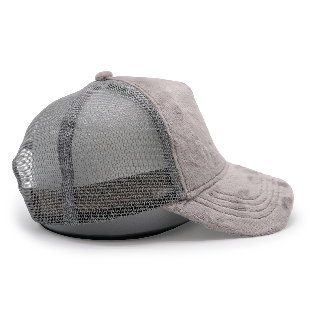 Gray Faux Fur Warm Mesh Baseball Cap – Winter Curved Brim Hat for Men and Women