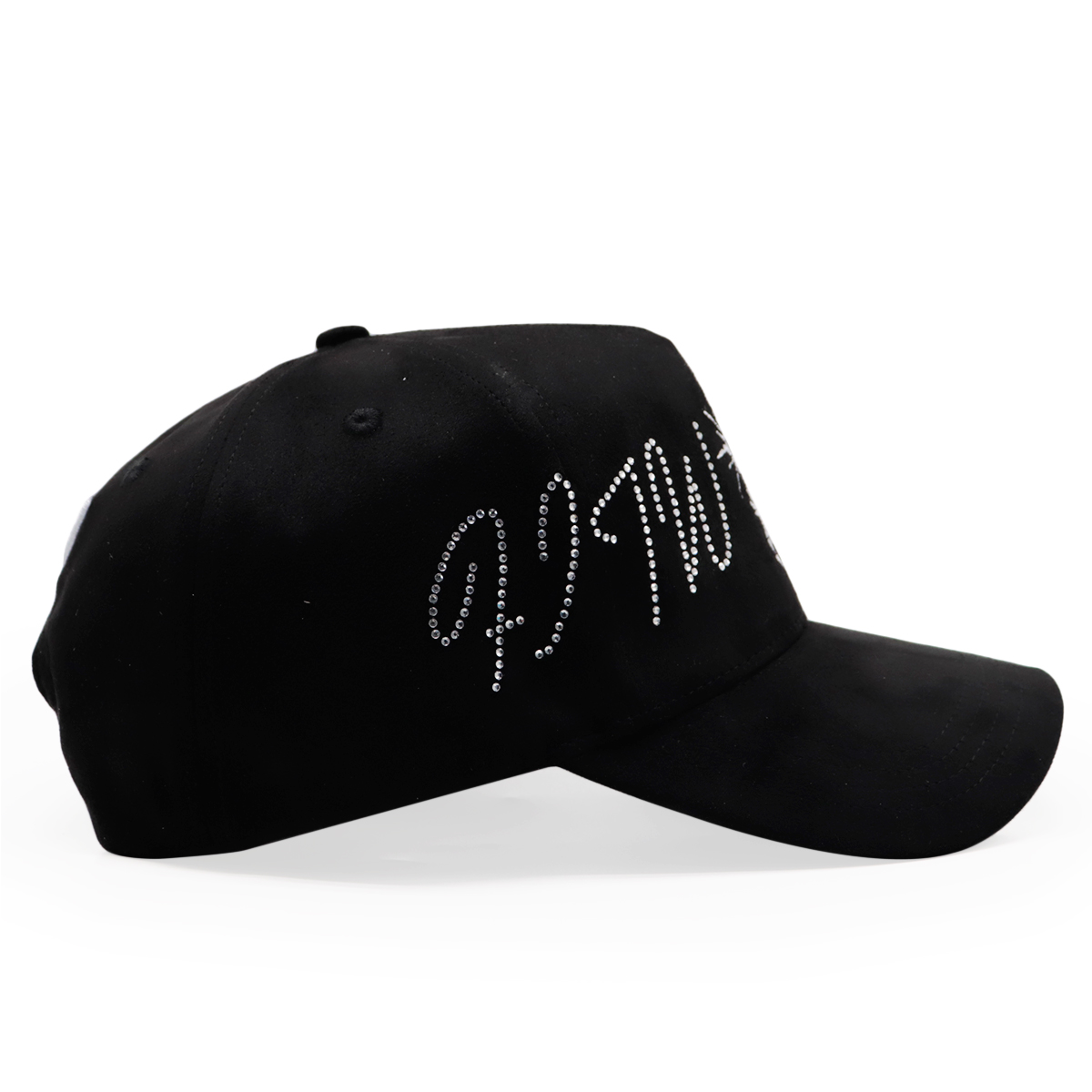 Black Rhinestone Embroidered Baseball Cap with Floral Print Lining