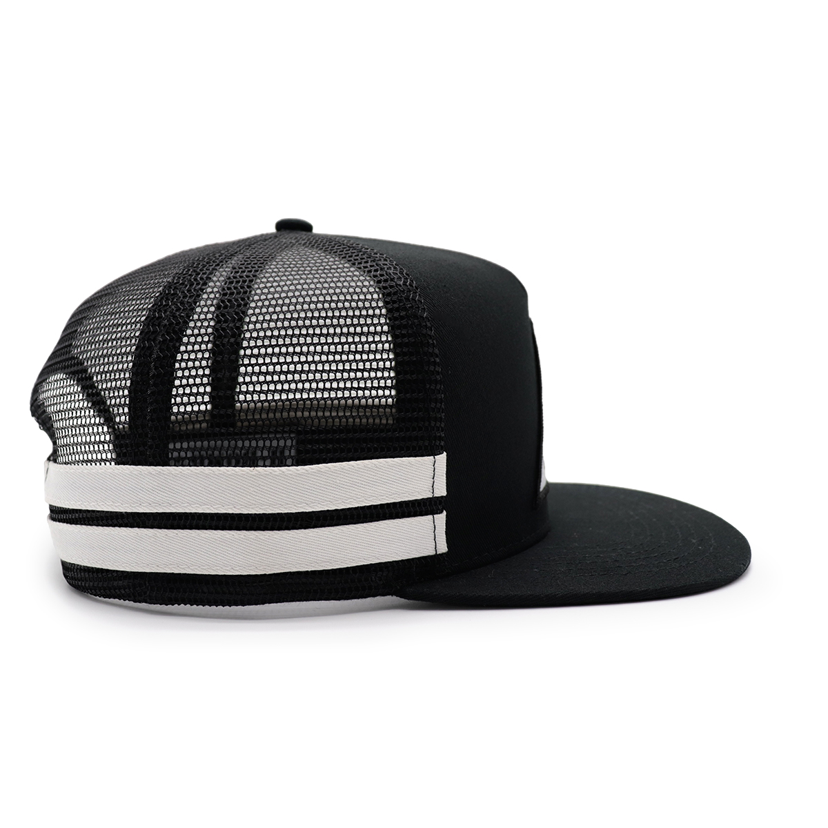 Black Flat Brim H-BOMB Patch Trucker Hat – Custom Snapback Mesh Cap for Motorsports Fans