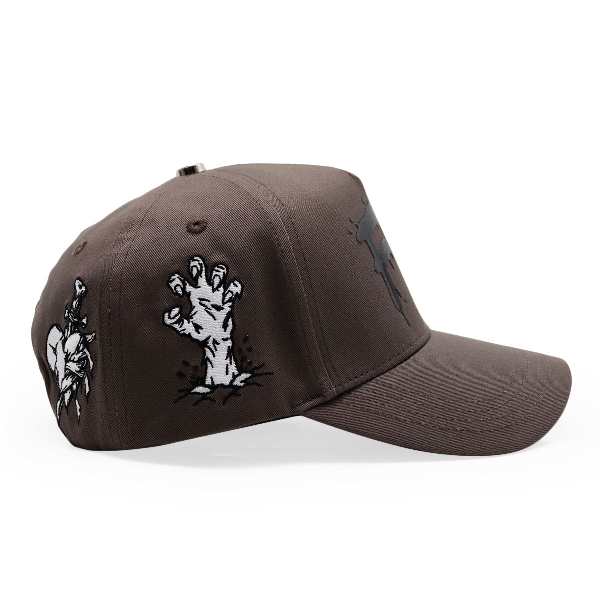 Brown Cotton Twill Baseball Cap with Black FW Logo and Dagger Heart Embroidery