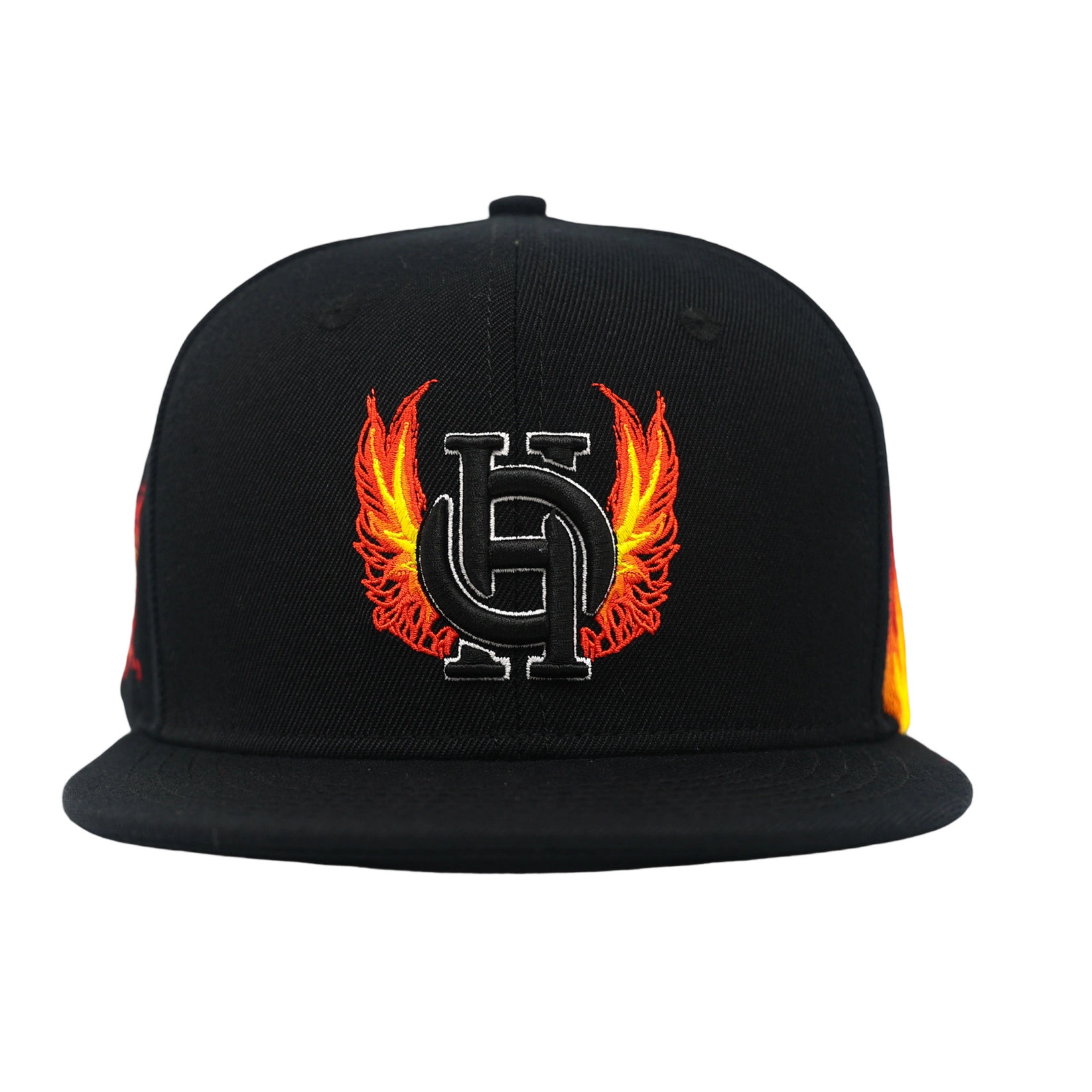 Urban Flame Wing Streetwear Black 6 Panel Custom 3D Embroidered Snapback Hat