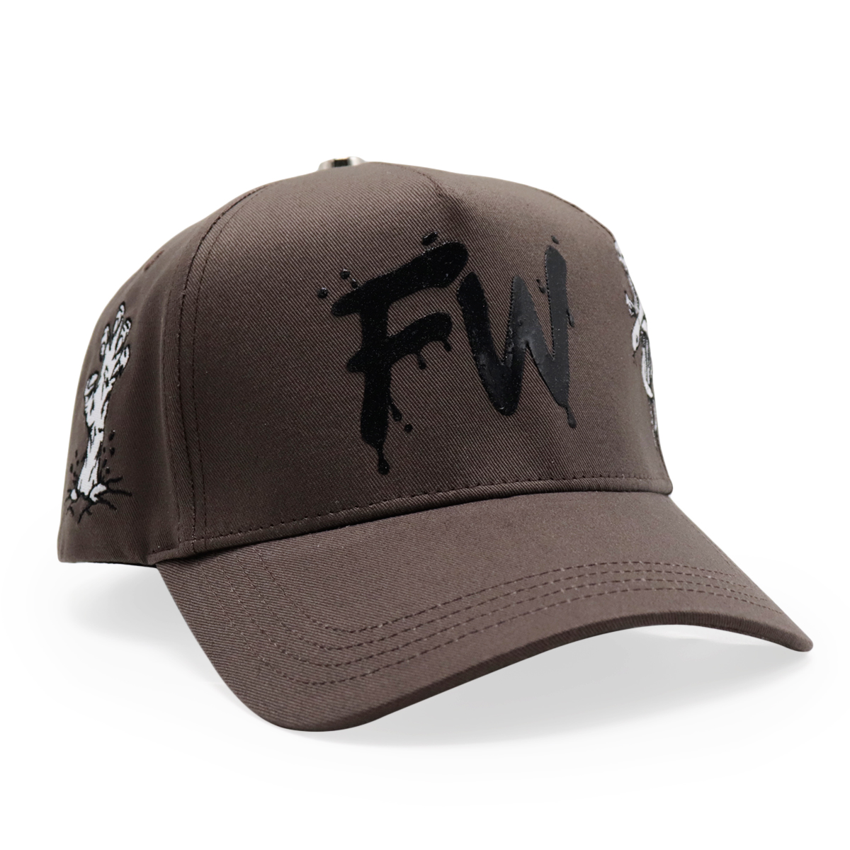 Brown Cotton Twill Baseball Cap with Black FW Logo and Dagger Heart Embroidery