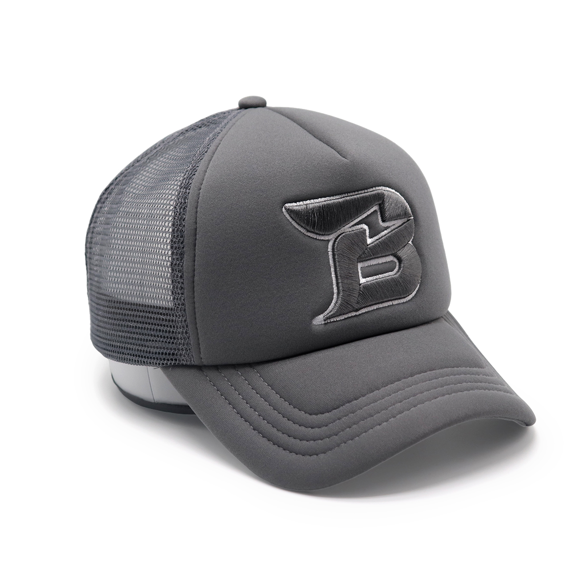 Gray Embroidered B Letter Mesh Baseball Cap – Unisex Breathable Adjustable Hat