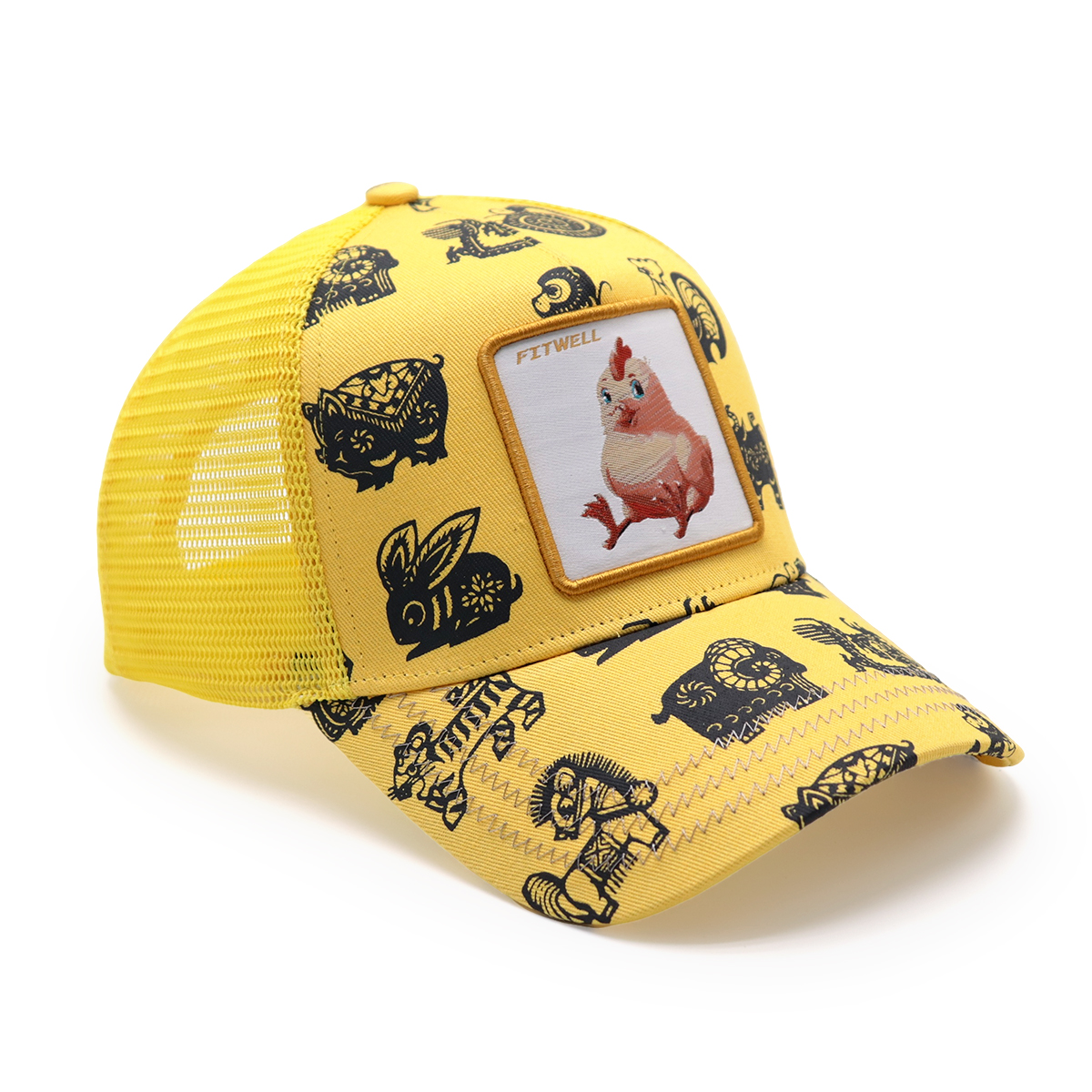 Yellow Cartoon Chicken Trucker Hat – FITWELL Embroidered Animal Mesh Baseball Cap for Men and Women