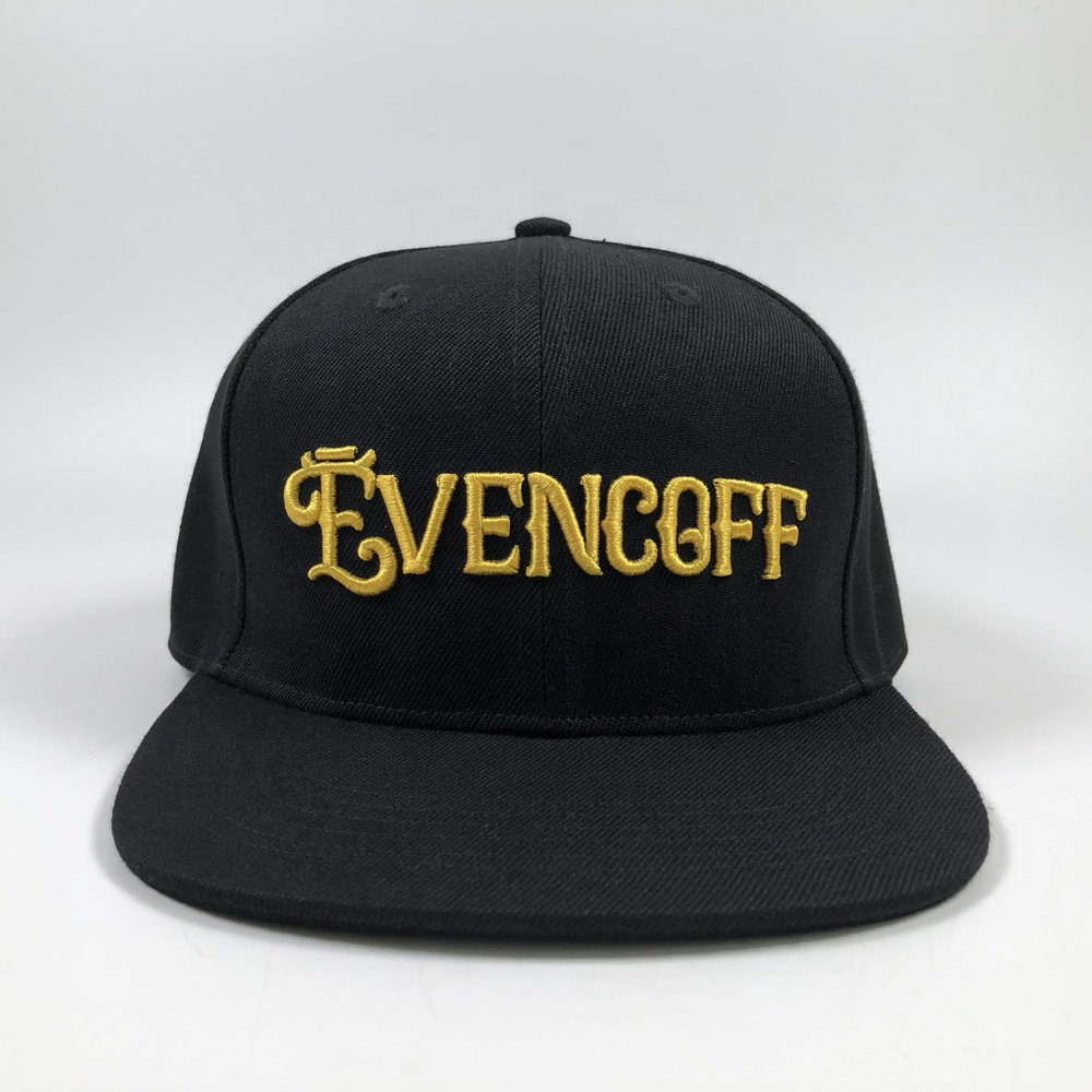 EVENCOFF Gothic Font Snapback – Black Cap with Gold 3D Embroidery