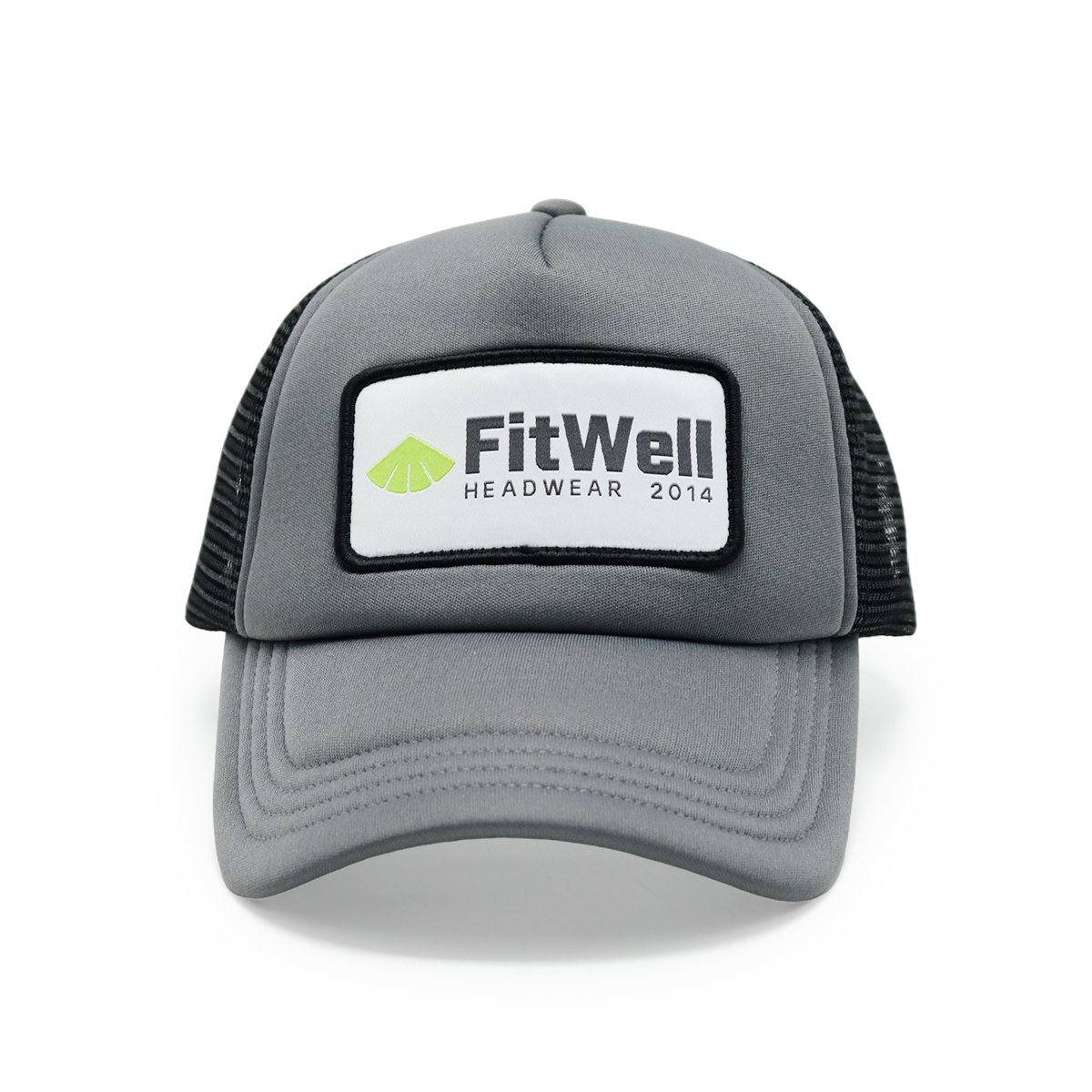 FitWell Logo Patch Mesh Trucker Hat – Unisex Adjustable Gray and Black Baseball Cap