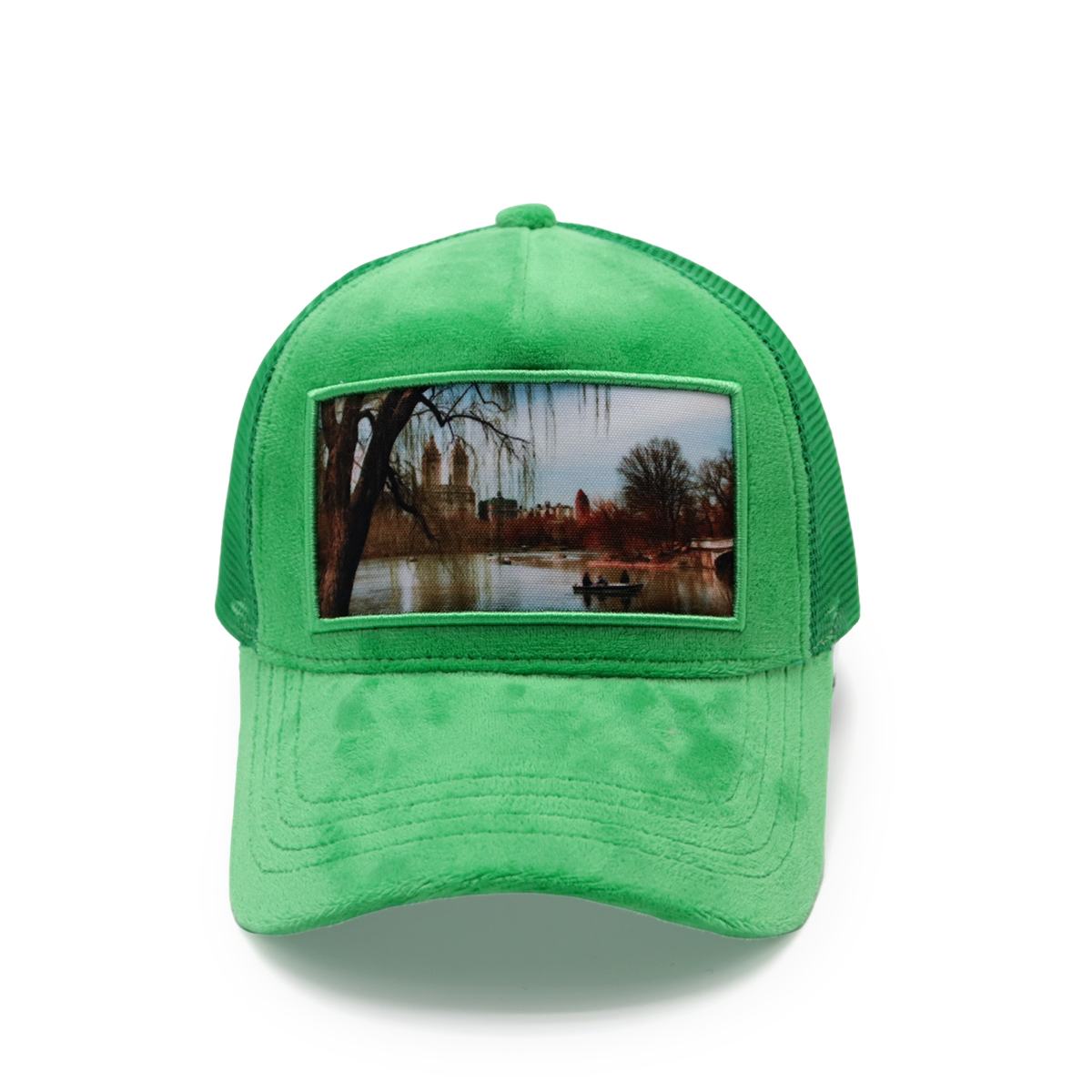 Custom Scenic Photo Suede Trucker Hat – Beige Brown Mesh Snapback Cap, Soft Baseball Hat, Unisex Adjustable