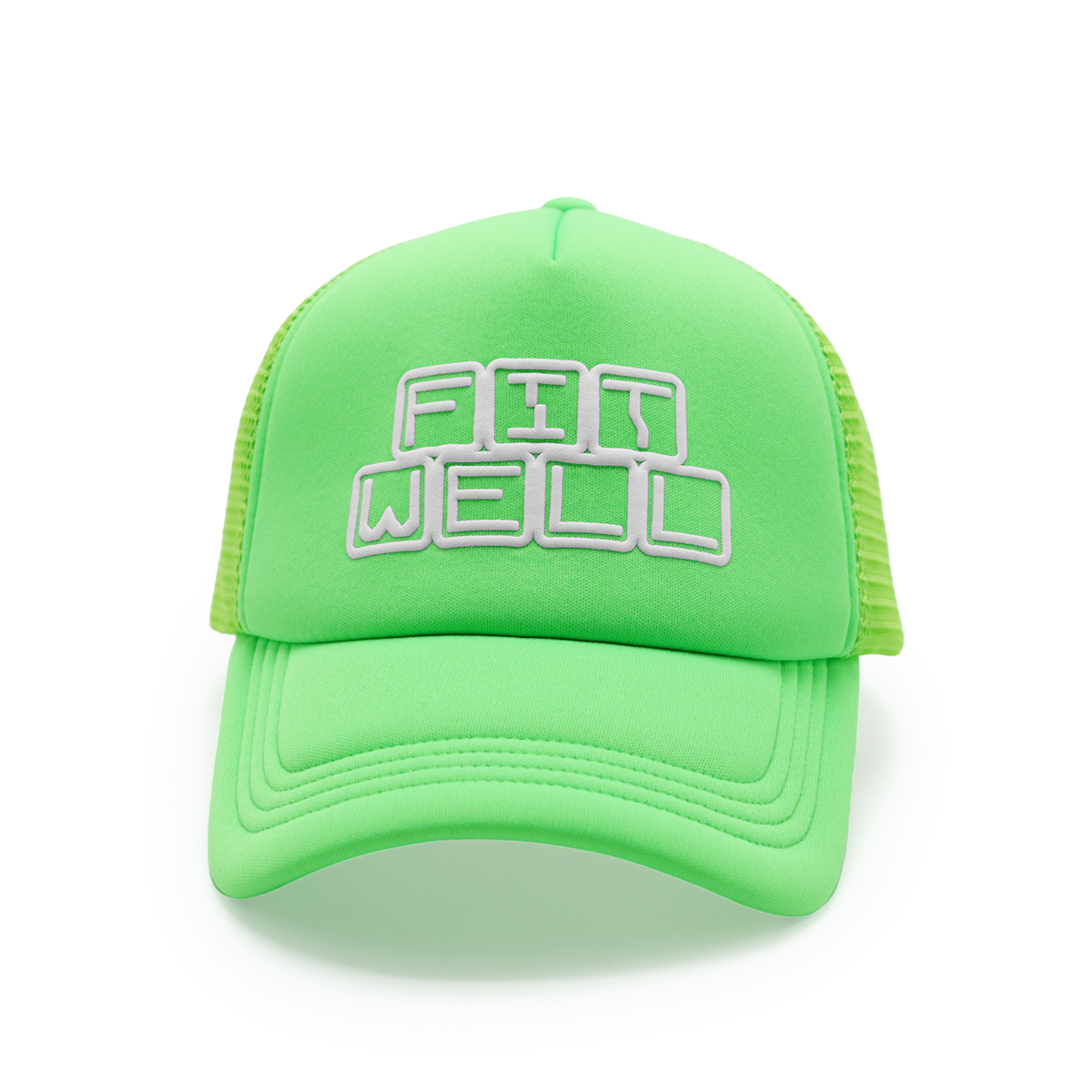Fitwell Neon Puff Print Trucker Cap, 3D Logo Mesh Hat, Trendy Sports Adjustable Snapback