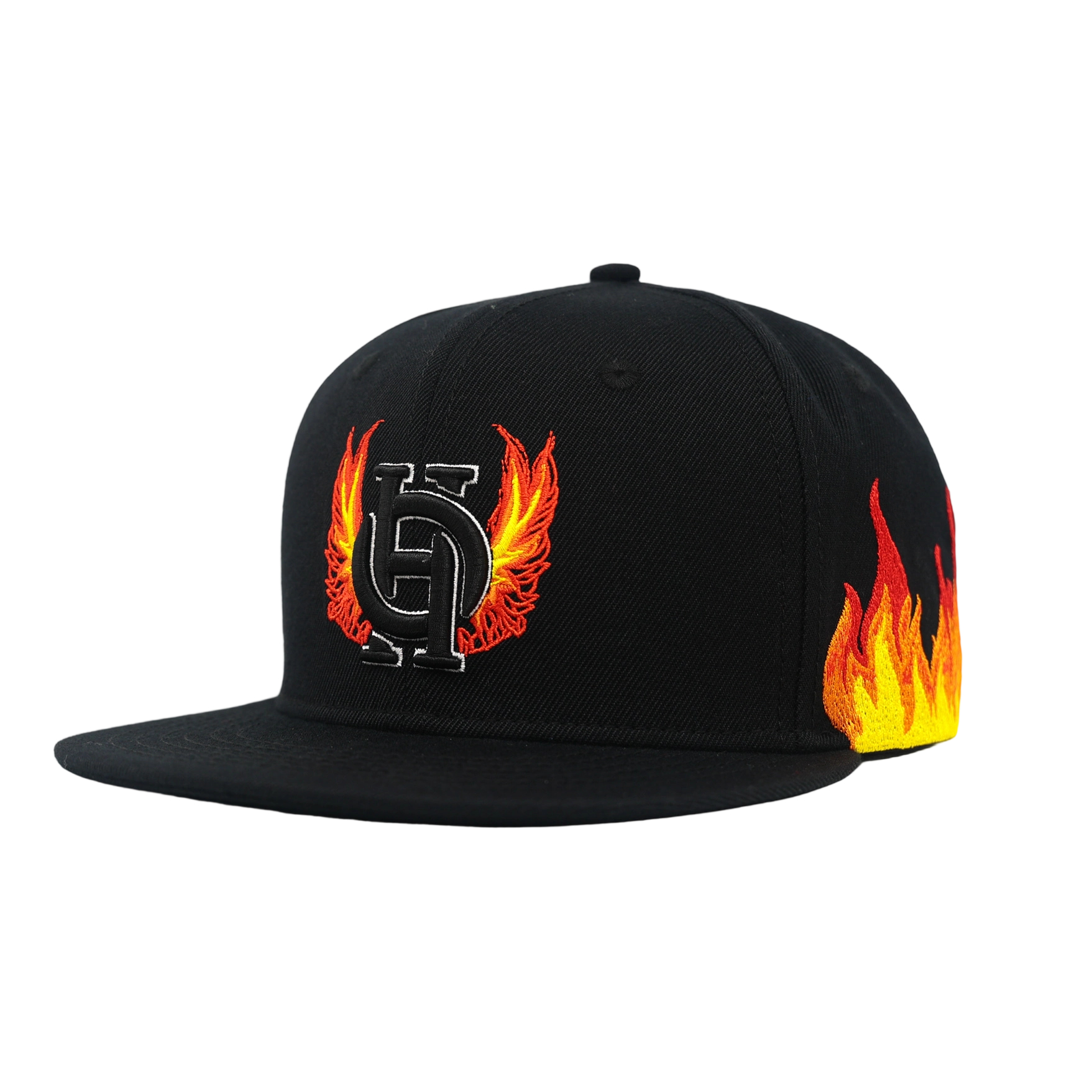 Urban Flame Wing Streetwear Black 6 Panel Custom 3D Embroidered Snapback Hat