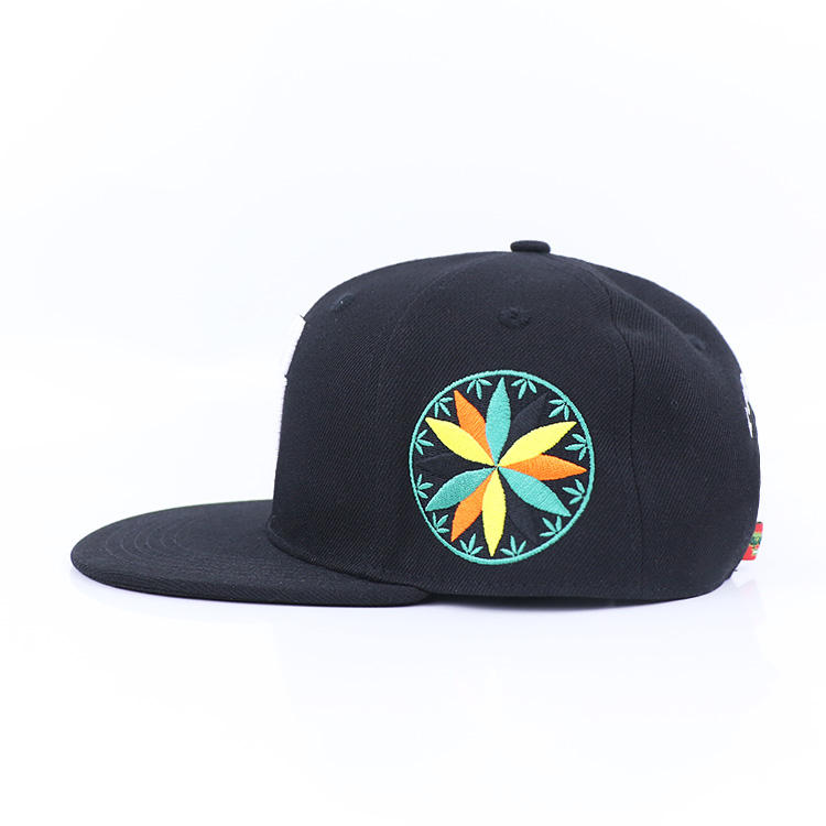 Two-Side Embroidered Snapback Cap with Abstract and Color Crest