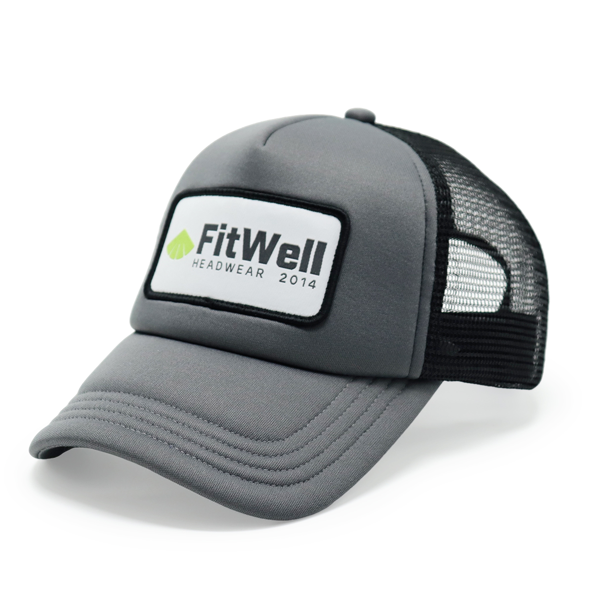 FitWell Logo Patch Mesh Trucker Hat – Unisex Adjustable Gray and Black Baseball Cap