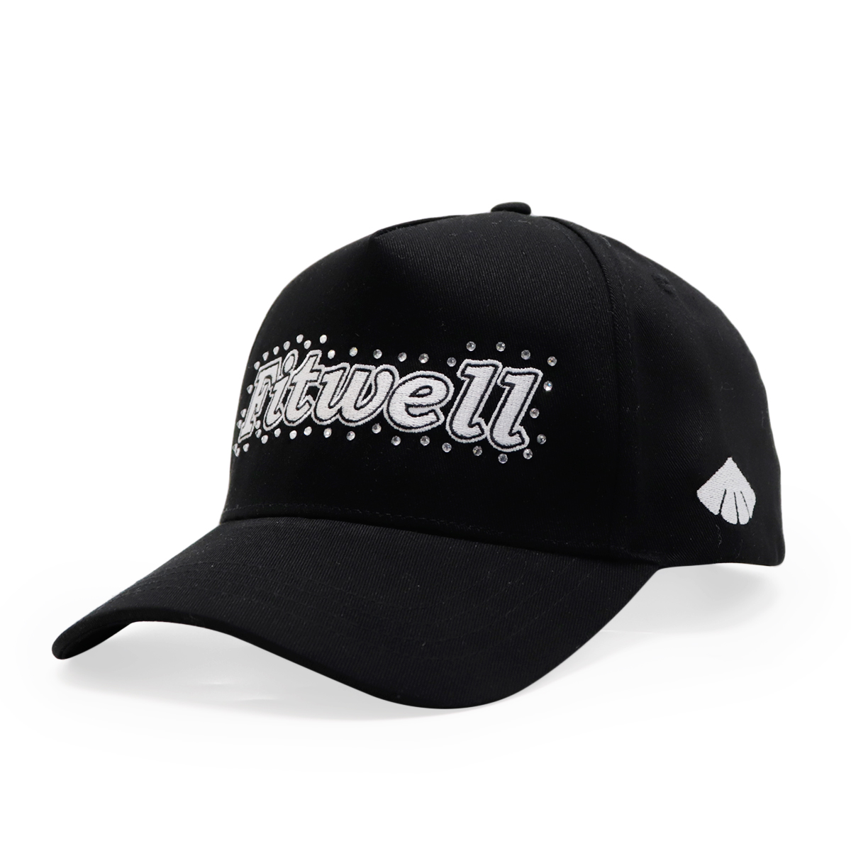 Black Baseball Cap with Silver Fitwell Embroidery and Rhinestone Studs