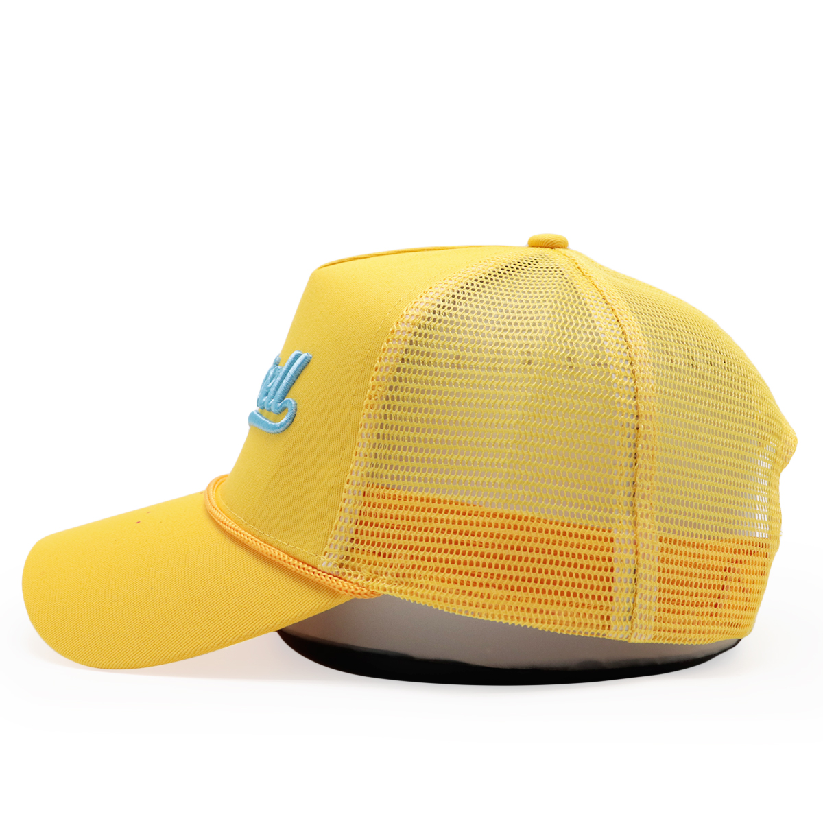 Yellow Paint Splatter 3D Embroidered Rope Trucker Hat Mesh Back Streetwear Cap