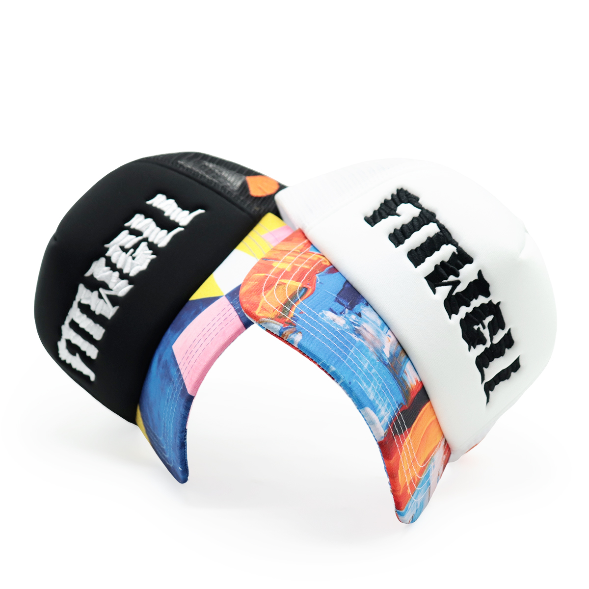Fitwell Embroidered Logo Trucker Cap, Colorful Printed Brim Foam Mesh Hat, Trendy Snapback