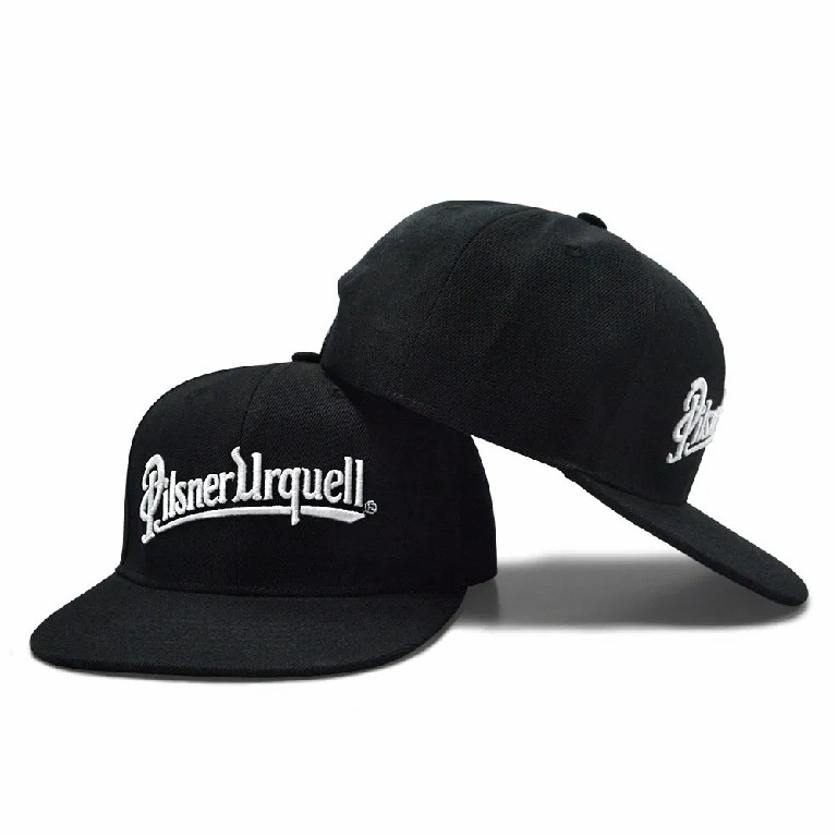 Pilsner Urquell Logo Streetwear Black 6 Panel Custom 3D Embroidered Snapback Hat
