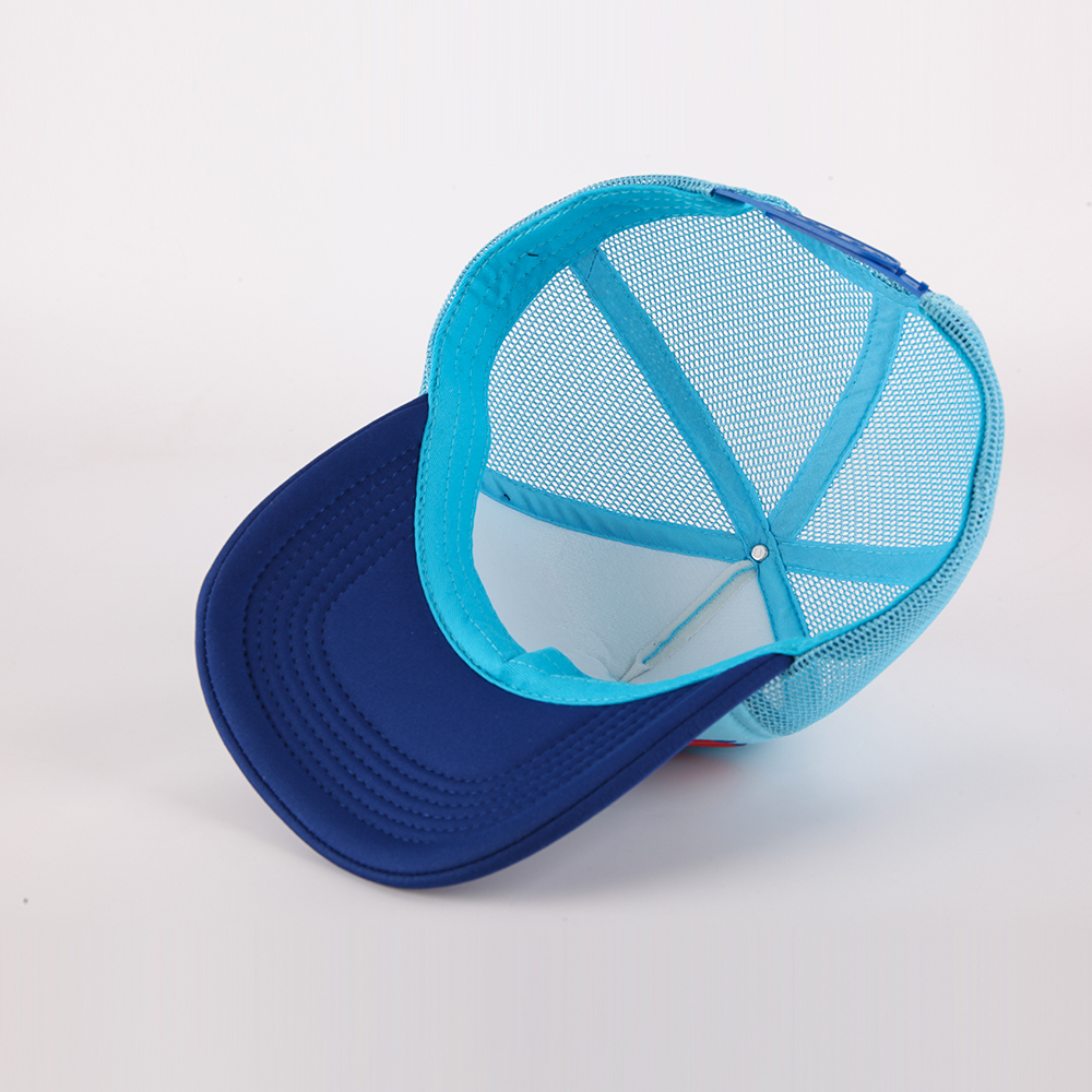 Blue Mesh Back Trucker Hat with Colorful 3D Puff Print Graphic Logo Streetwear Cap