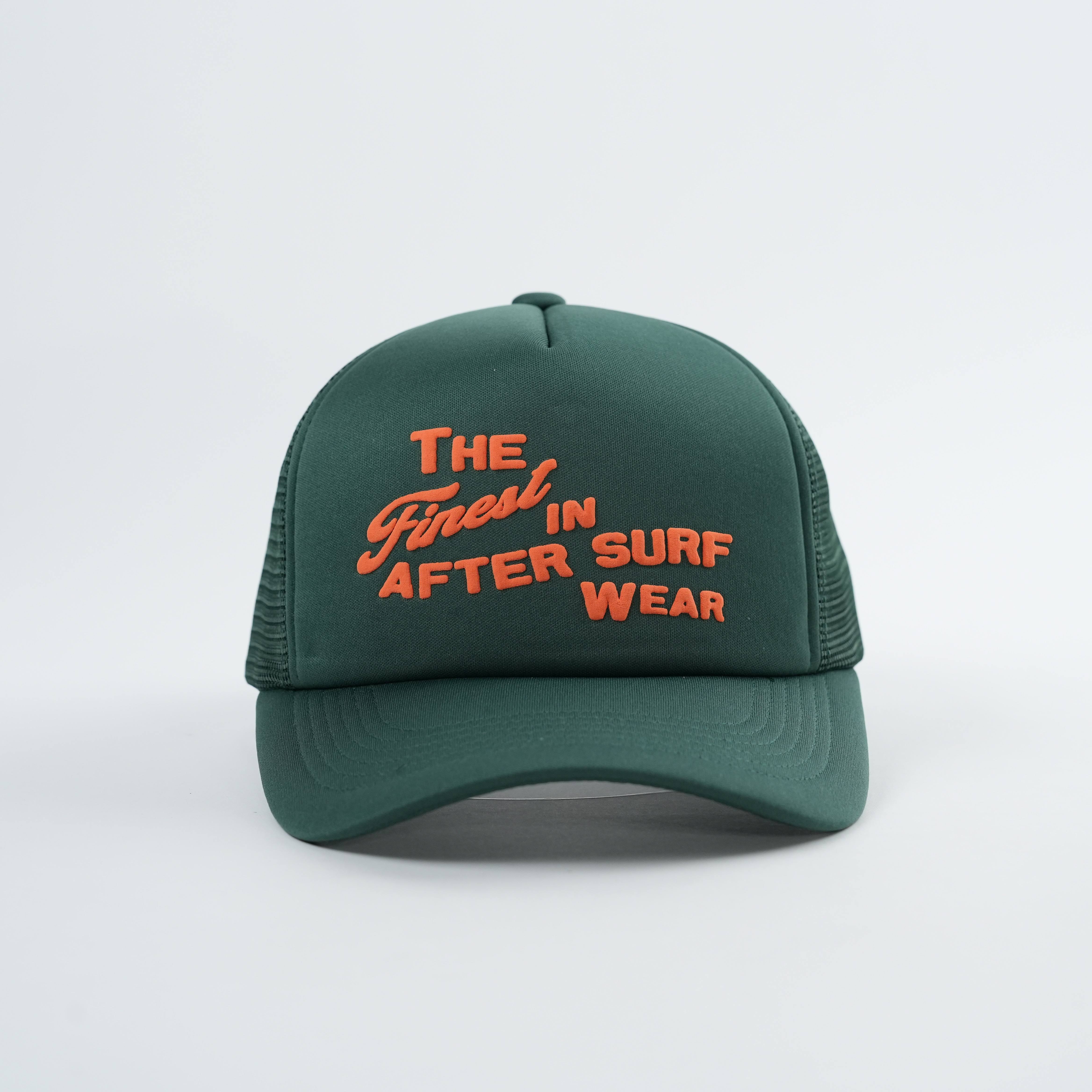 Forest Green Foam-Mesh Trucker Cap with Raised Orange Slogan