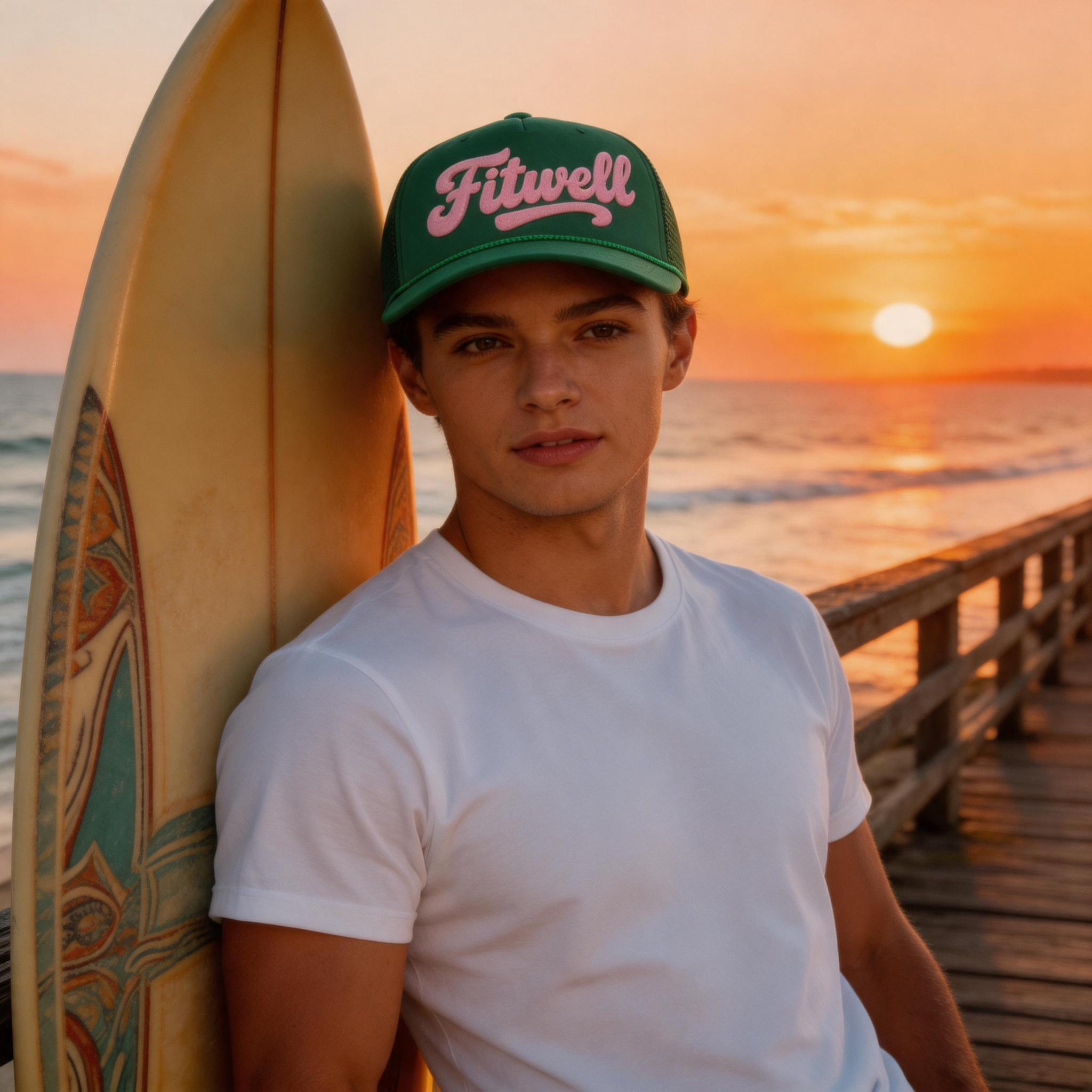 Green Foam Trucker Hat with 3D Puff Print Script Logo and Mesh Back